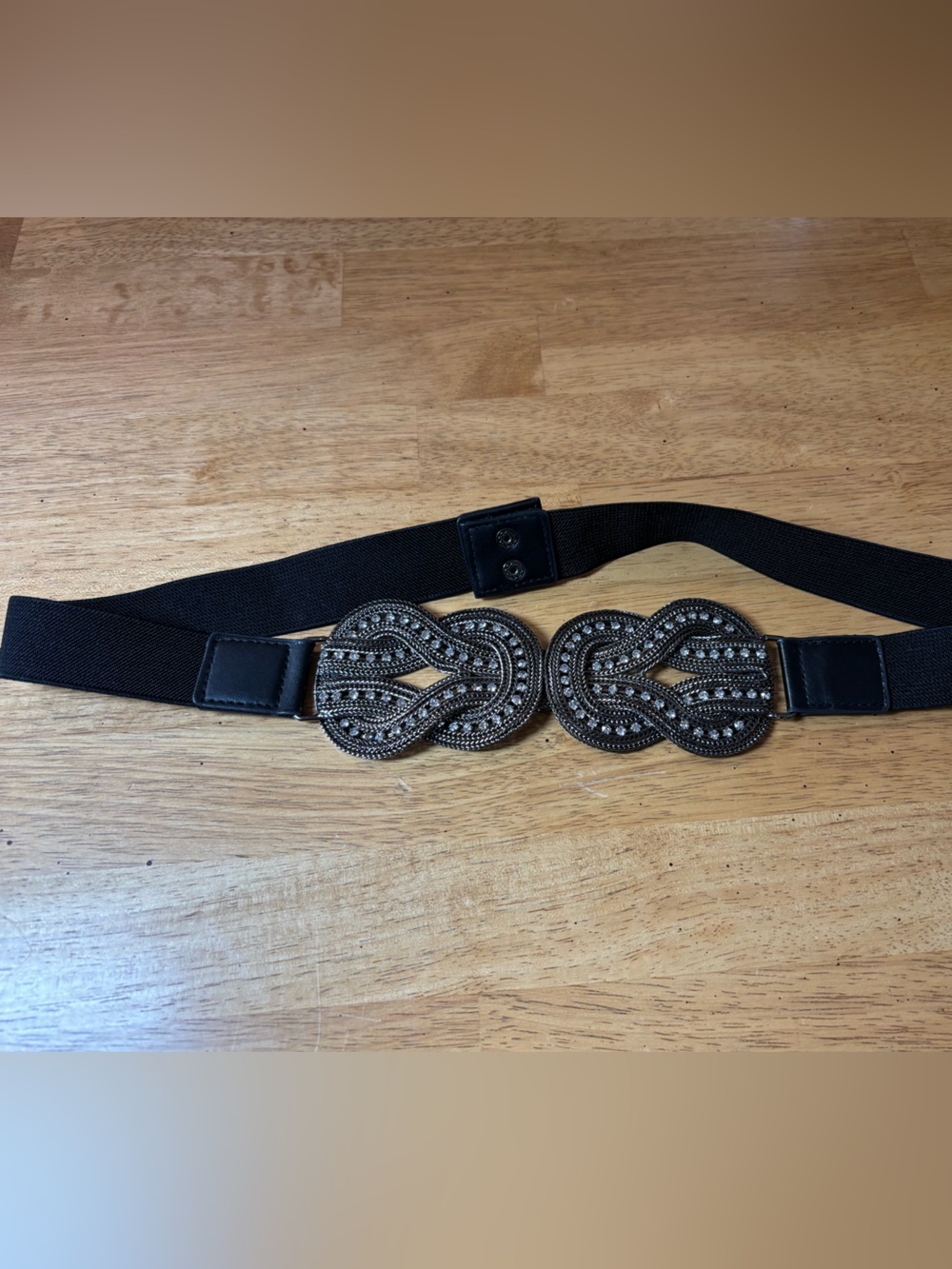 Black Elastic Stretch Belt Double Knot Rhinestones - Picture 5 of 9